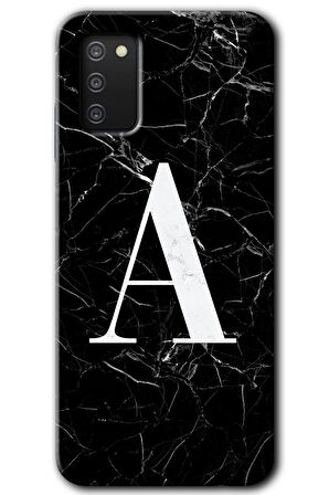 Galaxy A02s Kılıf HD Desen Baskılı Arka Kapak - Siyah Mermer Desenli A Harfi 