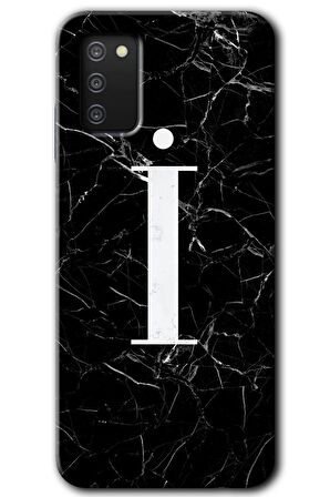 Galaxy A02s Kılıf HD Desen Baskılı Arka Kapak - Siyah Mermer Desenli İ Harfi 