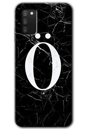 Galaxy A02s Kılıf HD Desen Baskılı Arka Kapak - Siyah Mermer Desenli Ö Harfi 