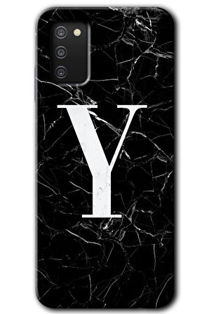 Galaxy A02s Kılıf HD Desen Baskılı Arka Kapak - Siyah Mermer Desenli Y Harfi 