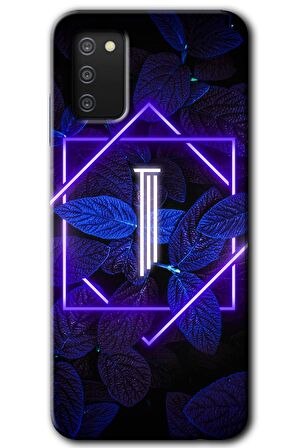 Galaxy A02s Kılıf HD Desen Baskılı Arka Kapak - Dark Neon Yaprak I Harfi 