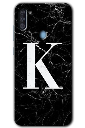Galaxy A11 Kılıf HD Desen Baskılı Arka Kapak - Siyah Mermer Desenli K Harfi 