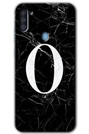 Galaxy A11 Kılıf HD Desen Baskılı Arka Kapak - Siyah Mermer Desenli O Harfi 