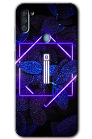 Galaxy A11 Kılıf HD Desen Baskılı Arka Kapak - Dark Neon Yaprak İ Harfi 