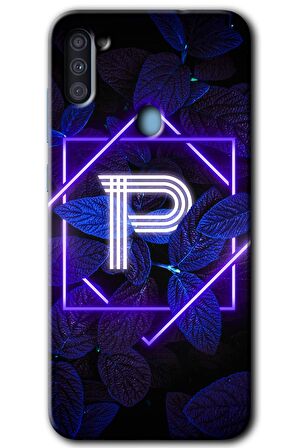 Galaxy A11 Kılıf HD Desen Baskılı Arka Kapak - Dark Neon Yaprak P Harfi 
