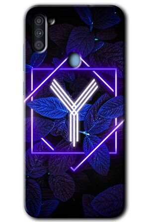 Galaxy A11 Kılıf HD Desen Baskılı Arka Kapak - Dark Neon Yaprak Y Harfi 