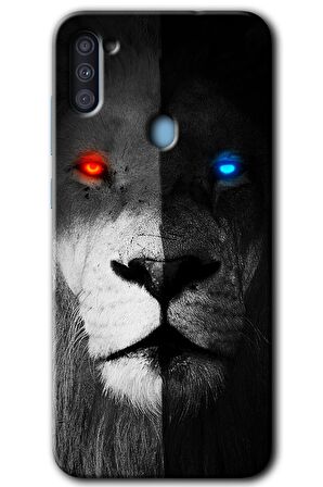 Galaxy A11 Kılıf HD Desen Baskılı Arka Kapak - Fire and Ice Lion 