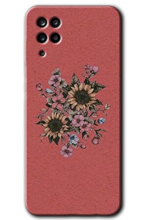 Galaxy A12 Kılıf HD Desen Baskılı Arka Kapak - Retro Çiçek 