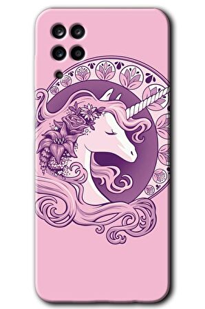 Galaxy A12 Kılıf HD Desen Baskılı Arka Kapak - Unicorn-Pembe 