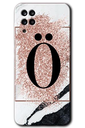 Galaxy A12 Kılıf HD Desen Baskılı Arka Kapak - Pembe Mermer Desenli Ö Harfi 