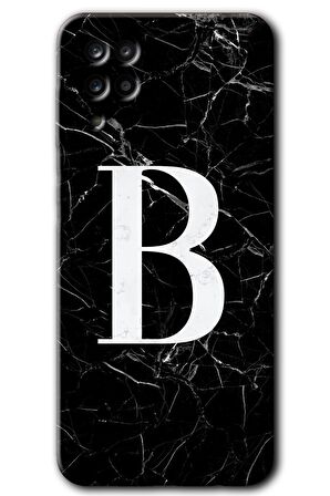 Galaxy A12 Kılıf HD Desen Baskılı Arka Kapak - Siyah Mermer Desenli B Harfi 