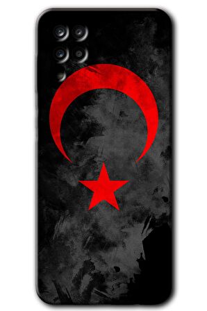 Galaxy A12 Kılıf HD Desen Baskılı Arka Kapak - Black Ayyıldız 