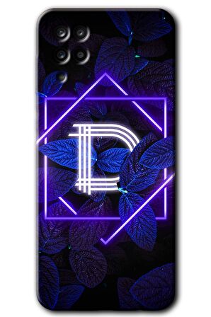 Galaxy A12 Kılıf HD Desen Baskılı Arka Kapak - Dark Neon Yaprak D Harfi 