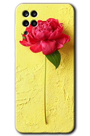 Galaxy A12 Kılıf HD Desen Baskılı Arka Kapak - Kırmızı Gül 