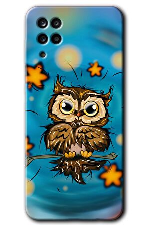 Galaxy A12 Kılıf HD Desen Baskılı Arka Kapak - Owl Bird Stars 