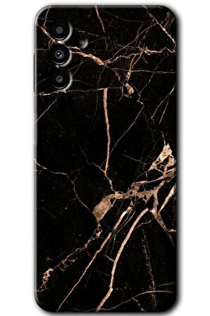 Galaxy A13 5G Kılıf HD Desen Baskılı Arka Kapak - Siyah Gold Mermer 