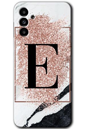 Galaxy A13 5G Kılıf HD Desen Baskılı Arka Kapak - Pembe Mermer Desenli E Harfi 