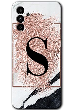 Galaxy A13 5G Kılıf HD Desen Baskılı Arka Kapak - Pembe Mermer Desenli S Harfi 
