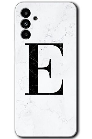 Galaxy A13 5G Kılıf HD Desen Baskılı Arka Kapak - Beyaz Mermer Desenli E Harfi 