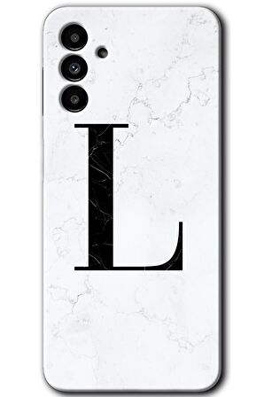 Galaxy A13 5G Kılıf HD Desen Baskılı Arka Kapak - Beyaz Mermer Desenli L Harfi 