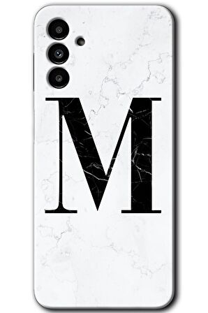 Galaxy A13 5G Kılıf HD Desen Baskılı Arka Kapak - Beyaz Mermer Desenli M Harfi 