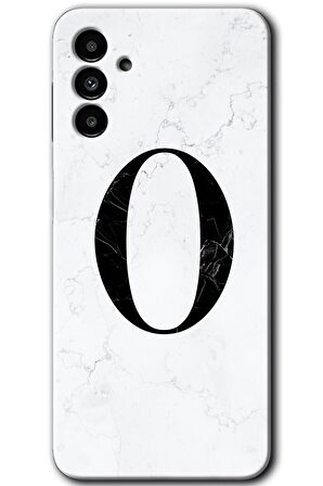 Galaxy A13 5G Kılıf HD Desen Baskılı Arka Kapak - Beyaz Mermer Desenli O Harfi 