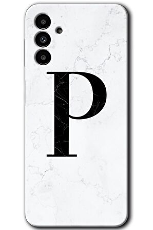 Galaxy A13 5G Kılıf HD Desen Baskılı Arka Kapak - Beyaz Mermer Desenli P Harfi 