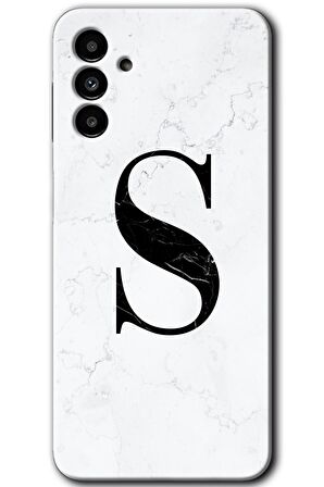 Galaxy A13 5G Kılıf HD Desen Baskılı Arka Kapak - Beyaz Mermer Desenli S Harfi 