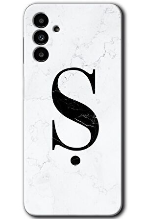 Galaxy A13 5G Kılıf HD Desen Baskılı Arka Kapak - Beyaz Mermer Desenli Ş Harfi 