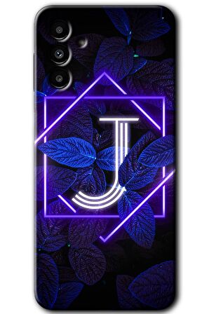 Galaxy A13 5G Kılıf HD Desen Baskılı Arka Kapak - Dark Neon Yaprak J Harfi 