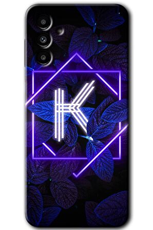 Galaxy A13 5G Kılıf HD Desen Baskılı Arka Kapak - Dark Neon Yaprak K Harfi 