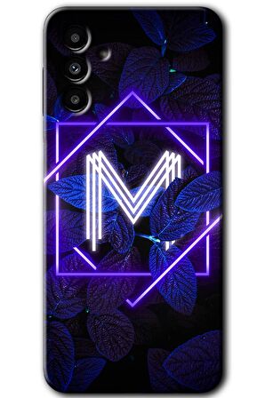 Galaxy A13 5G Kılıf HD Desen Baskılı Arka Kapak - Dark Neon Yaprak M Harfi 