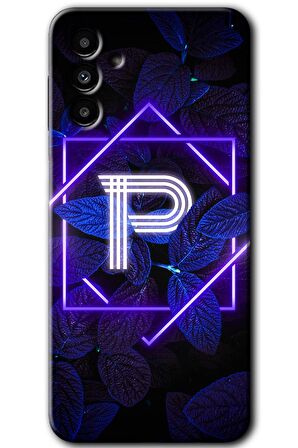 Galaxy A13 5G Kılıf HD Desen Baskılı Arka Kapak - Dark Neon Yaprak P Harfi 