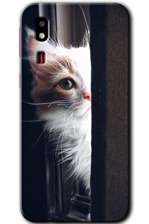 Galaxy A2 Core Kılıf HD Desen Baskılı Arka Kapak - Kedi Bakışı 