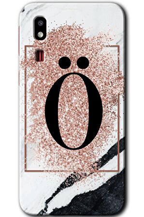 Galaxy A2 Core Kılıf HD Desen Baskılı Arka Kapak - Pembe Mermer Desenli Ö Harfi 