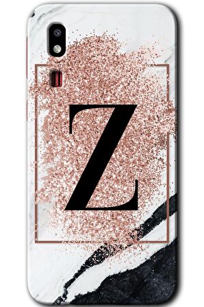 Galaxy A2 Core Kılıf HD Desen Baskılı Arka Kapak - Pembe Mermer Desenli Z Harfi 