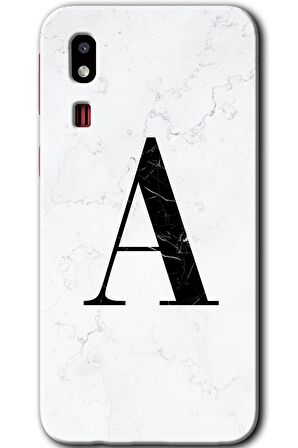 Galaxy A2 Core Kılıf HD Desen Baskılı Arka Kapak - Beyaz Mermer Desenli A Harfi 