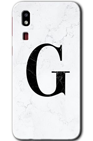Galaxy A2 Core Kılıf HD Desen Baskılı Arka Kapak - Beyaz Mermer Desenli G Harfi 