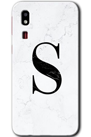 Galaxy A2 Core Kılıf HD Desen Baskılı Arka Kapak - Beyaz Mermer Desenli S Harfi 