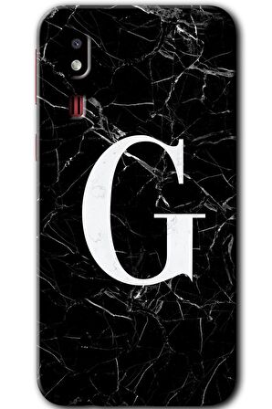 Galaxy A2 Core Kılıf HD Desen Baskılı Arka Kapak - Siyah Mermer Desenli G Harfi 