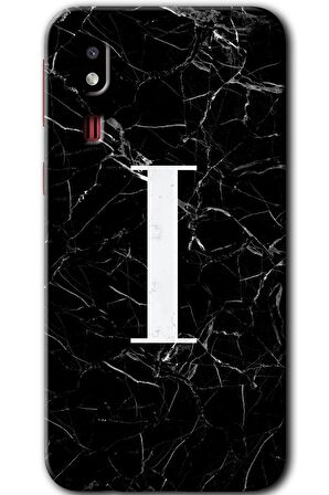 Galaxy A2 Core Kılıf HD Desen Baskılı Arka Kapak - Siyah Mermer Desenli I Harfi 