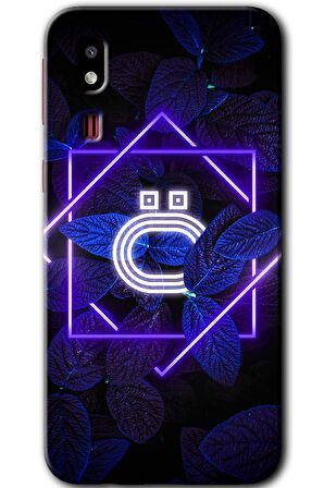 Galaxy A2 Core Kılıf HD Desen Baskılı Arka Kapak - Dark Neon Yaprak Ö Harfi 