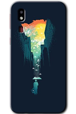 Galaxy A2 Core Kılıf HD Desen Baskılı Arka Kapak - City Bird Sky 