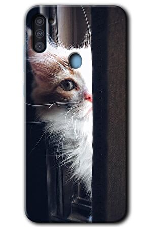 Galaxy M11 Kılıf HD Desen Baskılı Arka Kapak - Kedi Bakışı 