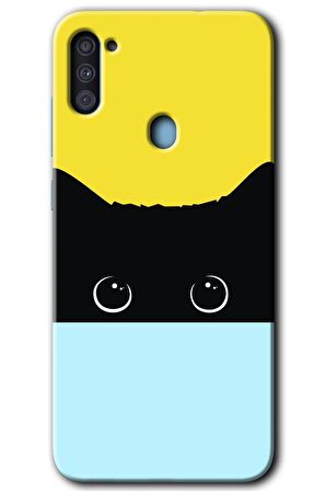 Galaxy M11 Kılıf HD Desen Baskılı Arka Kapak - Kara-Kedi 
