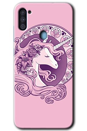 Galaxy M11 Kılıf HD Desen Baskılı Arka Kapak - Unicorn-Pembe 