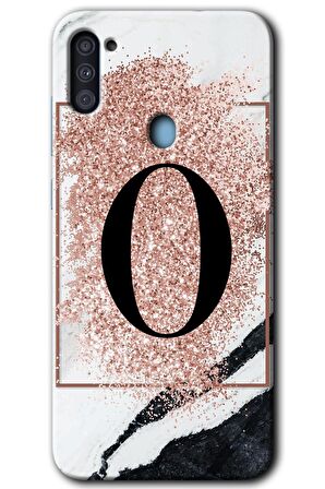 Galaxy M11 Kılıf HD Desen Baskılı Arka Kapak - Pembe Mermer Desenli O Harfi 