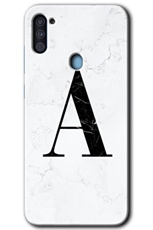 Galaxy M11 Kılıf HD Desen Baskılı Arka Kapak - Beyaz Mermer Desenli A Harfi 
