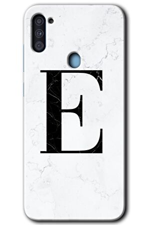 Galaxy M11 Kılıf HD Desen Baskılı Arka Kapak - Beyaz Mermer Desenli E Harfi 