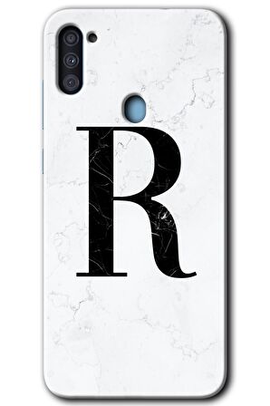 Galaxy M11 Kılıf HD Desen Baskılı Arka Kapak - Beyaz Mermer Desenli R Harfi 